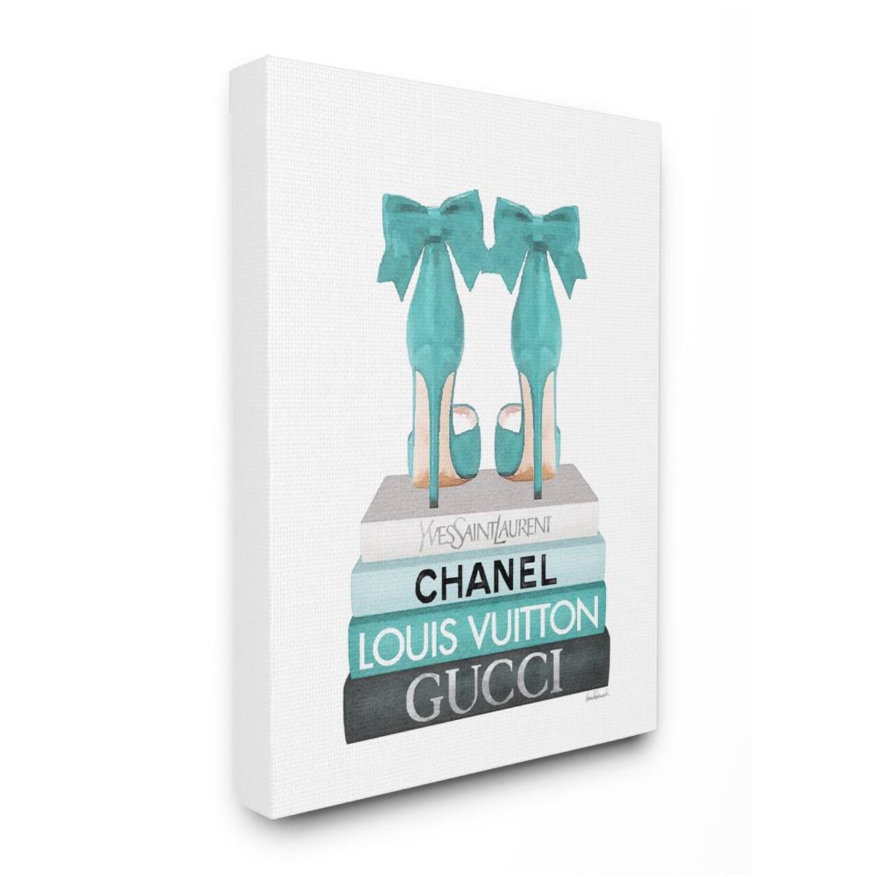 Stupell Industries Turquoise Bow Heels on Books Women's Fashion Canvas Wall Art